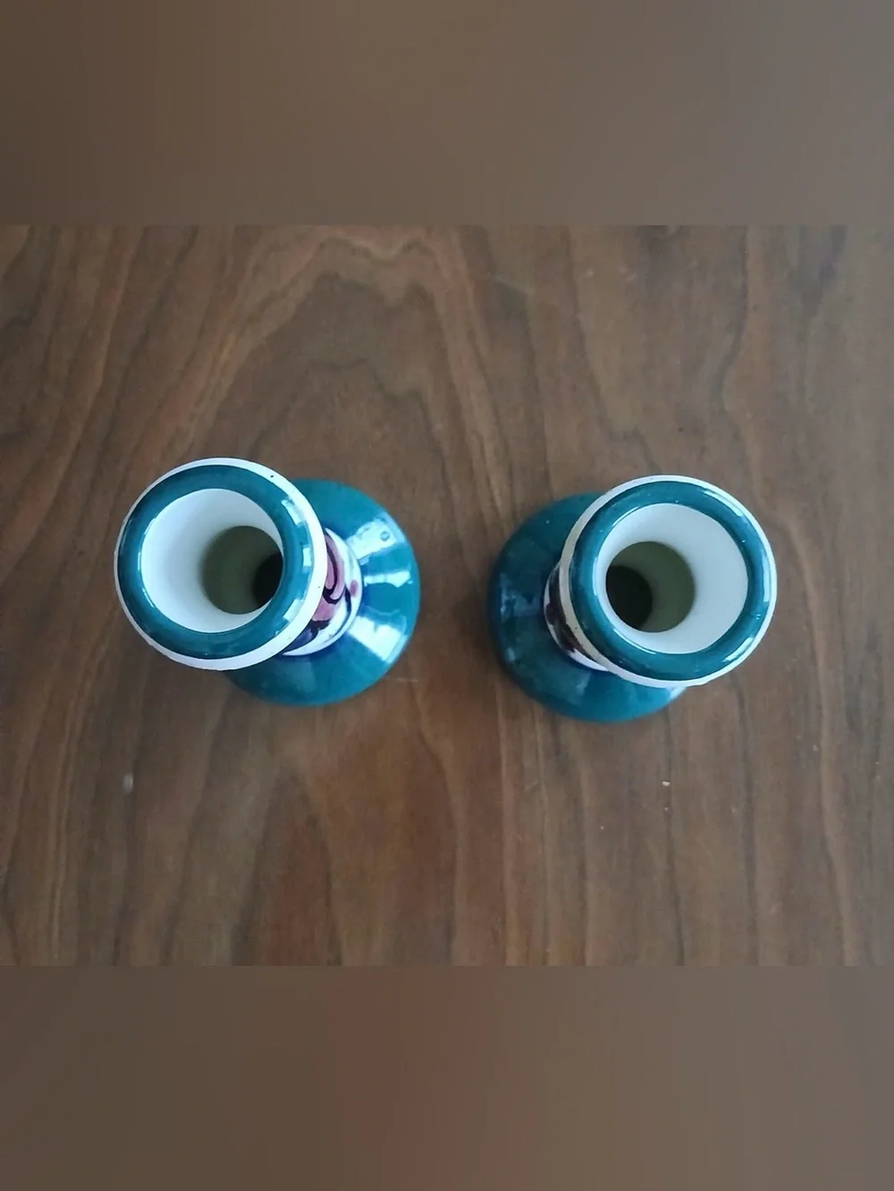 Hand Painted Signed Candle Sticks Holders Flowers Glazed Farmstyle